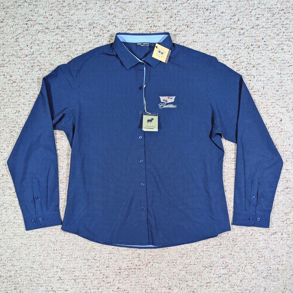 Horn Legend Cadillac Button Shirt Mens 2XL Blue Performance Luxury Tailored Fit